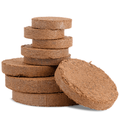 Image of coco discs and plugs, showcasing high-quality growing mediums by Almighty Coir.