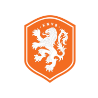 The image shows the KNVB logo, featuring a white lion on an orange shield with KNVB written above the lion.